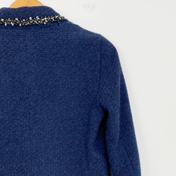 Zara Woman Blue Navy Frayed Tweed Knit Blazer Size Xsmall - Picture 12 of 16